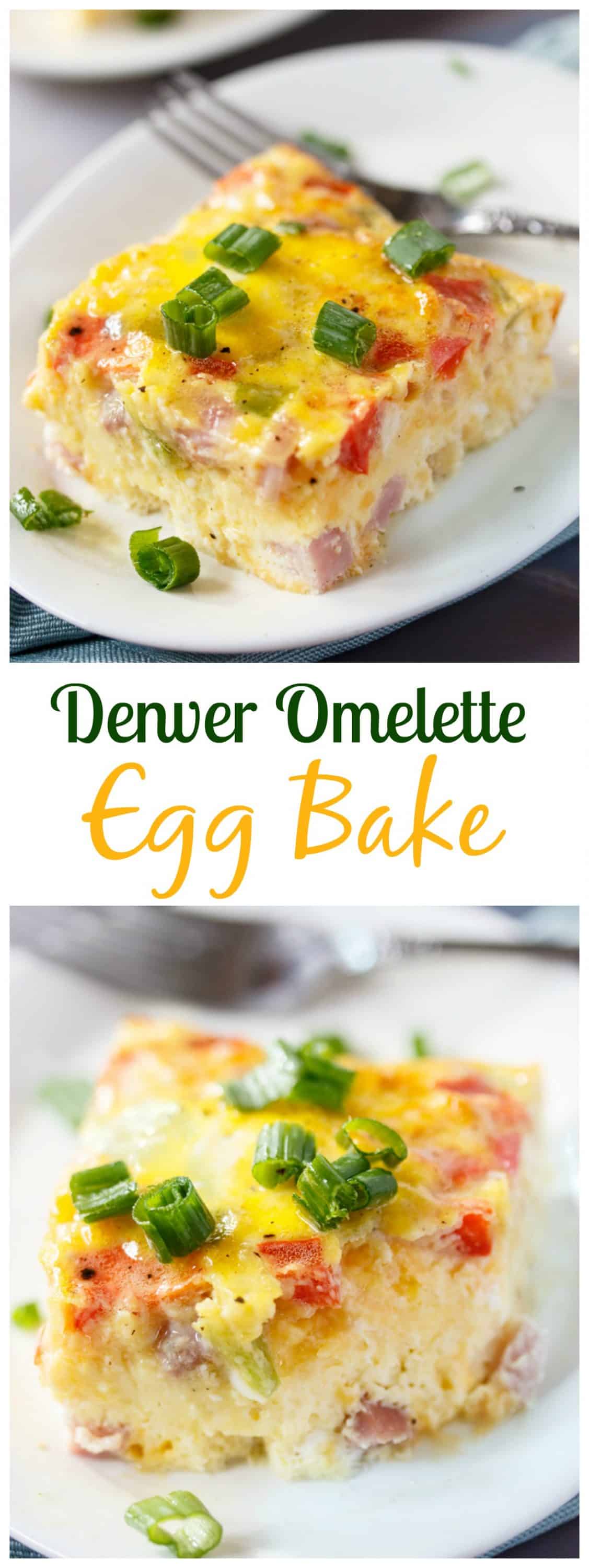 This Denver Omelette Egg Bake is loaded with ham, bell peppers, onions and cheese mixed with fluffy eggs and ready in 30 minutes from start to finish! denver-omelette-egg-bake